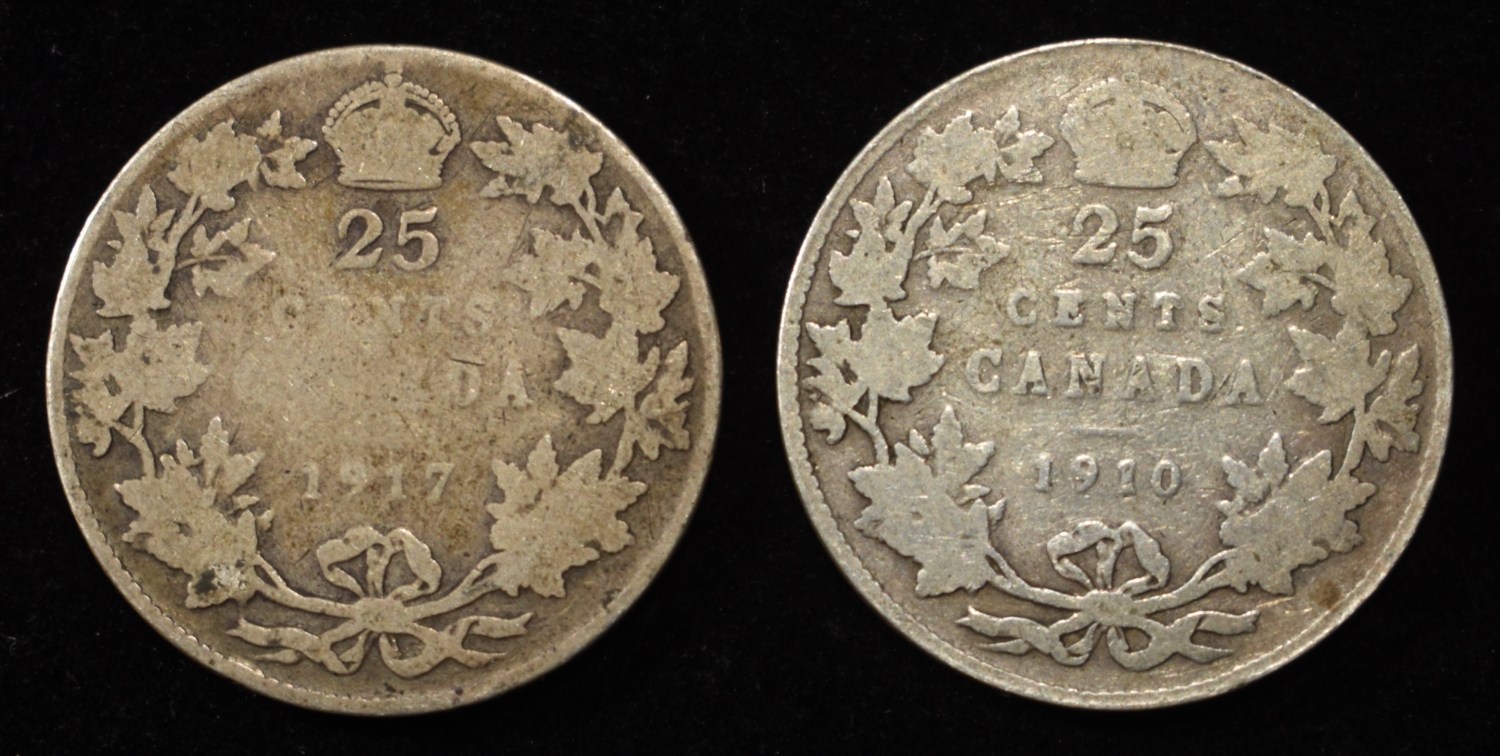 (10) 25C CANADIAN 80% SILVER