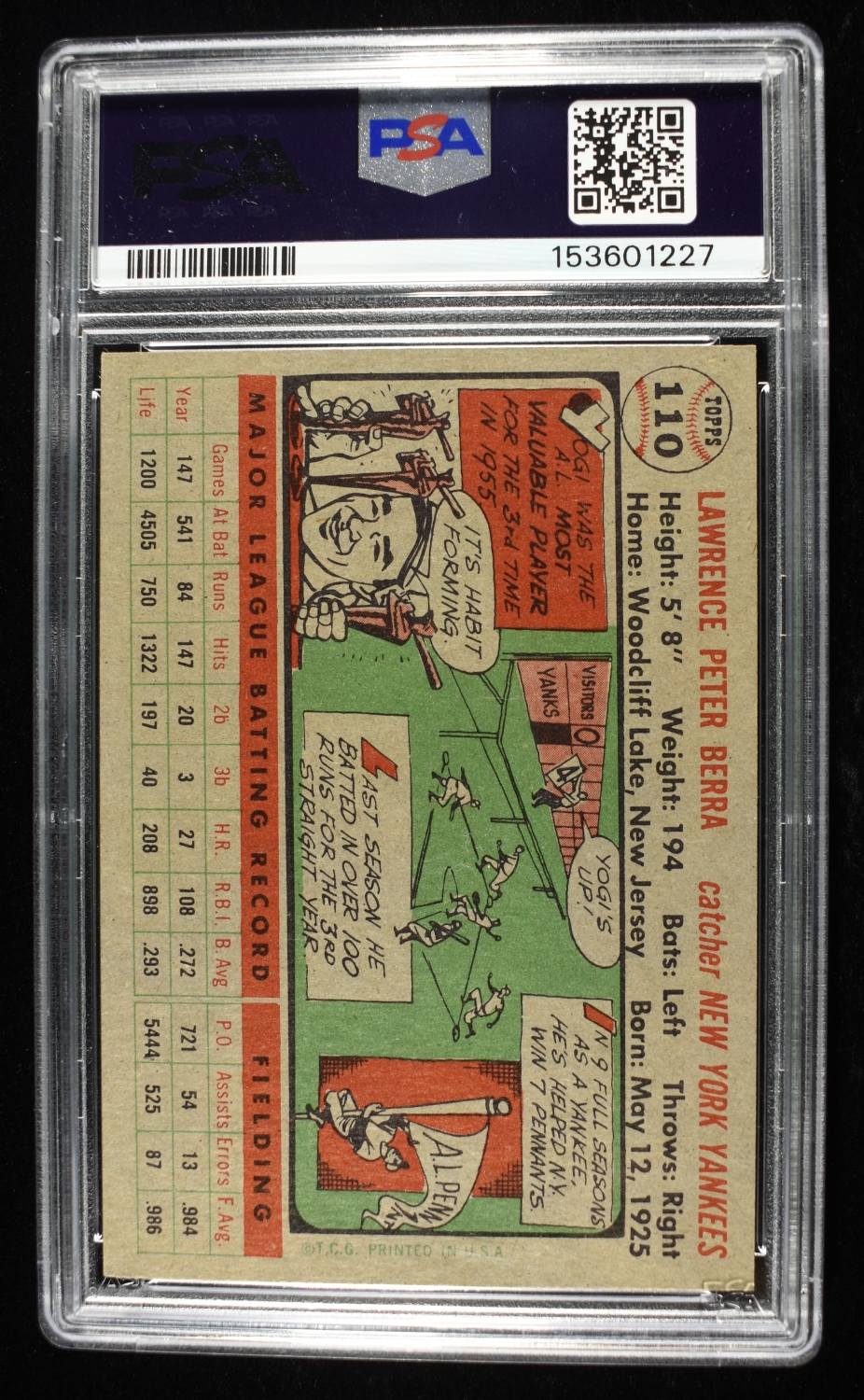 1956 TOPPS #110 YOGI BERRA PSA VG-EX 4