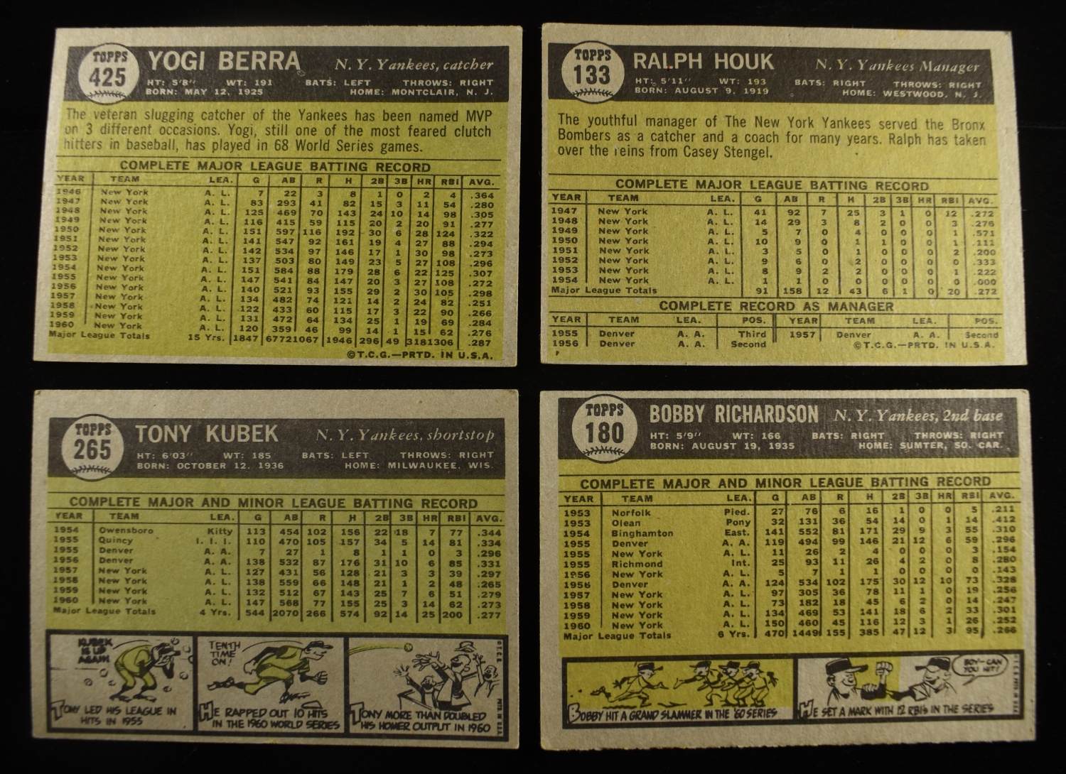 1961 TOPPS MLB #425, #265, #133 & #180