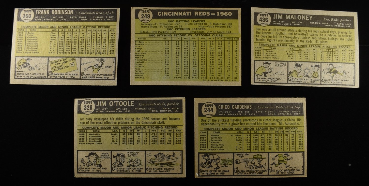 1961 TOPPS MLB #360, #249, #436, #328 & #244