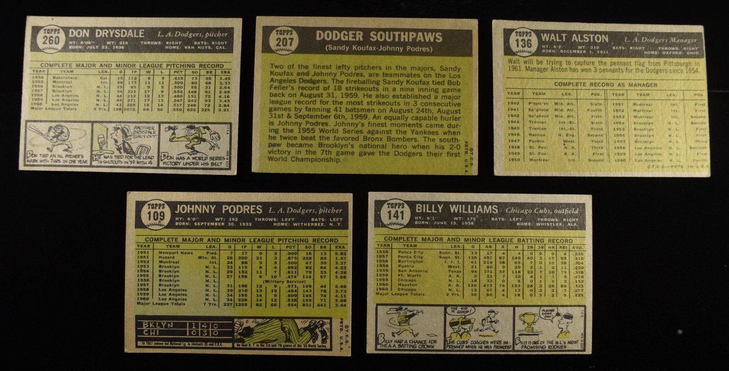 1961 TOPPS MLB #260, #207, #136, #109 & #141