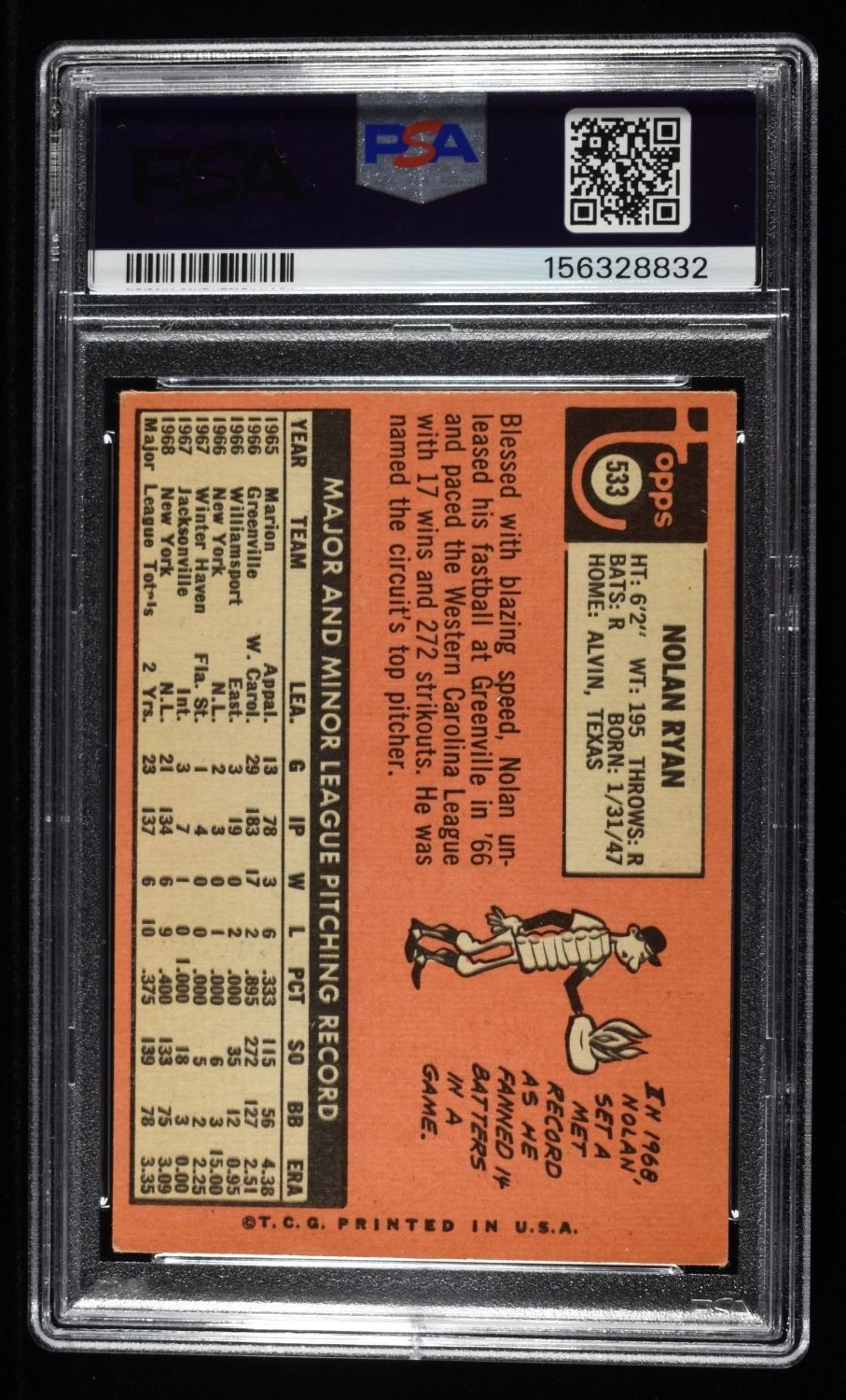 1969 TOPPS NOLAN RYAN #533 PSA 2