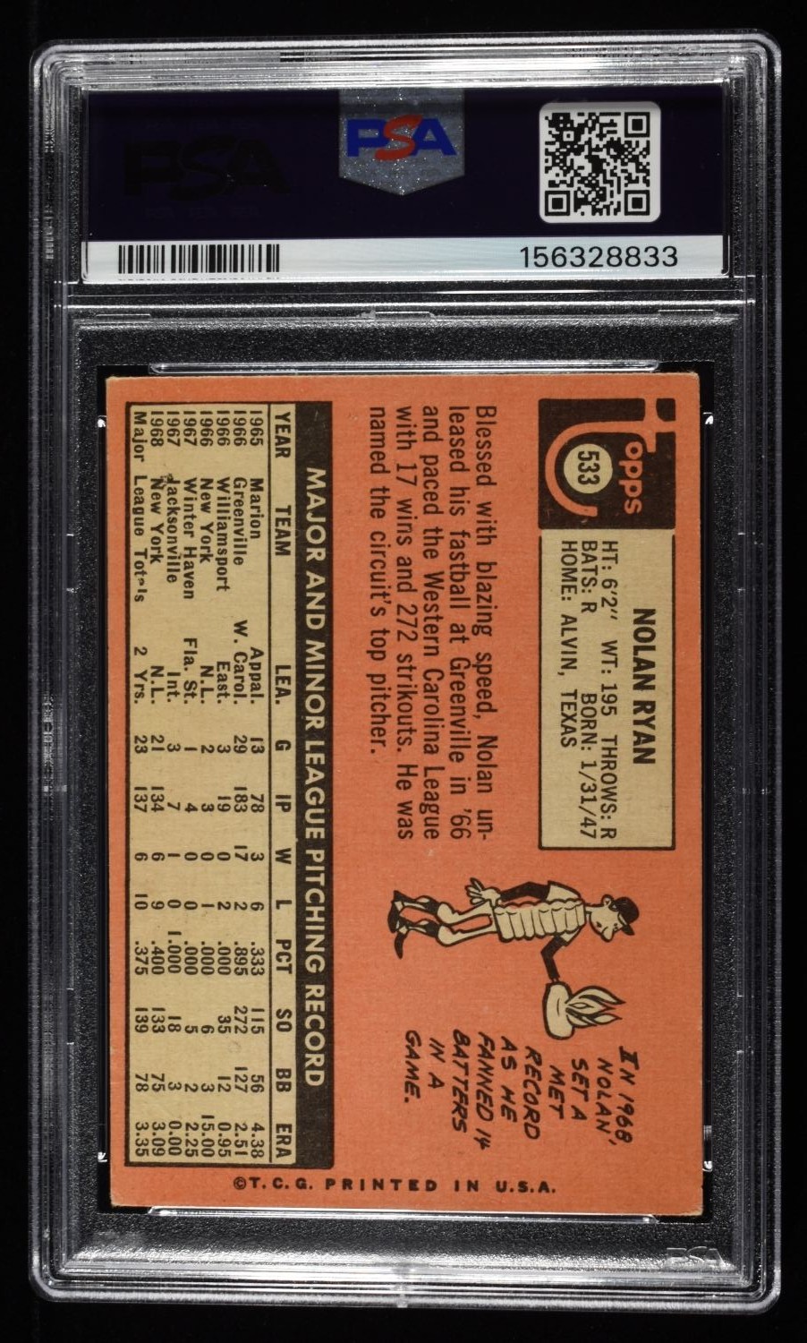 1969 TOPPS NOLAN RYAN #533 PSA 1.5