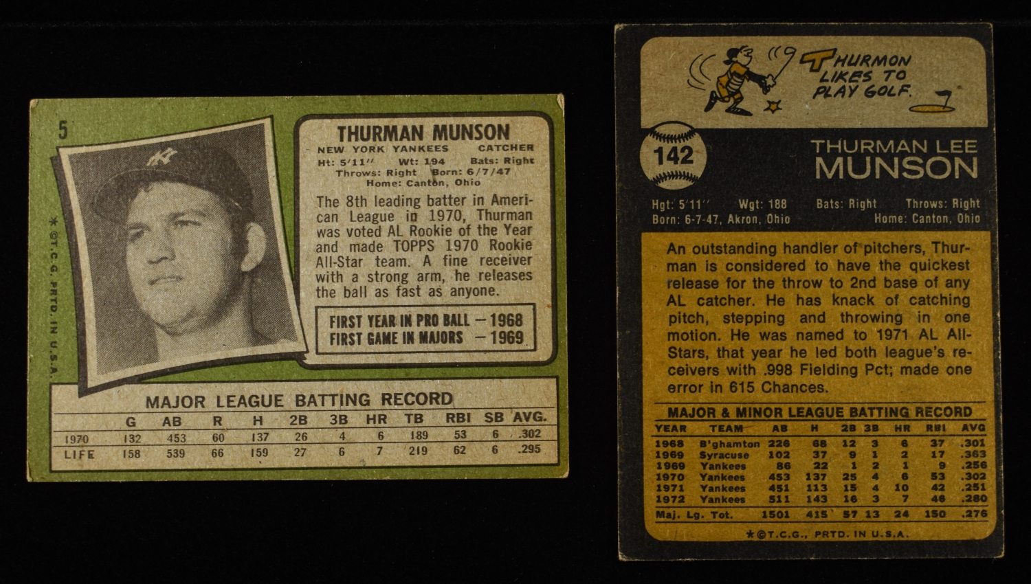 1971 & 1973 THURMAN MUNSON BASEBALL CARDS