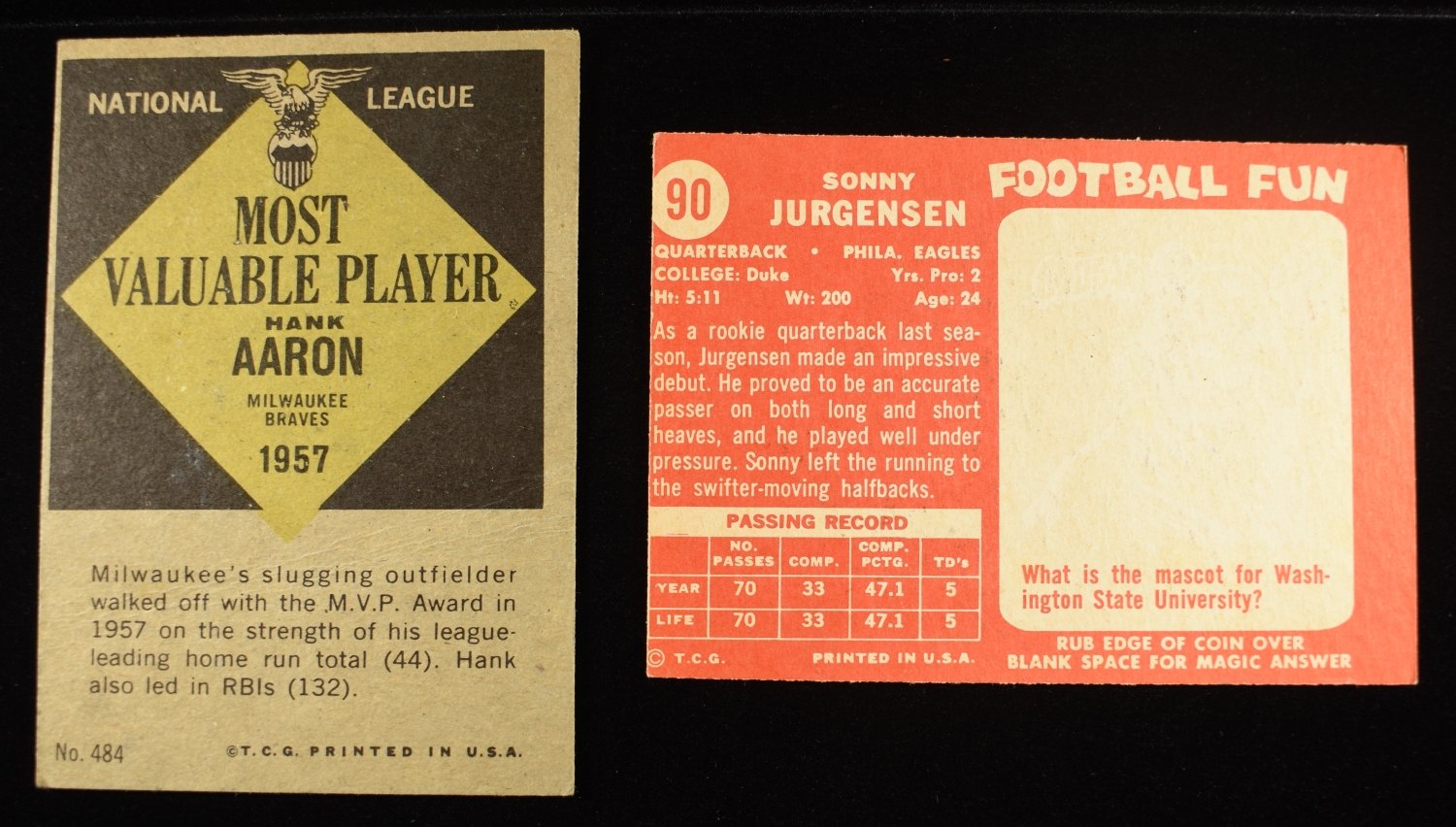 TOPPS FOOTBALL 1958 #90 & BASEBALL 1961 #484 CARDS