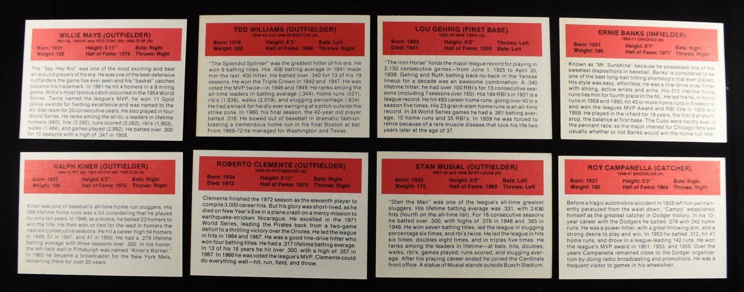 (44) BASEBALL ALL-TIME GREATS CARDS COLLECTORS LOT