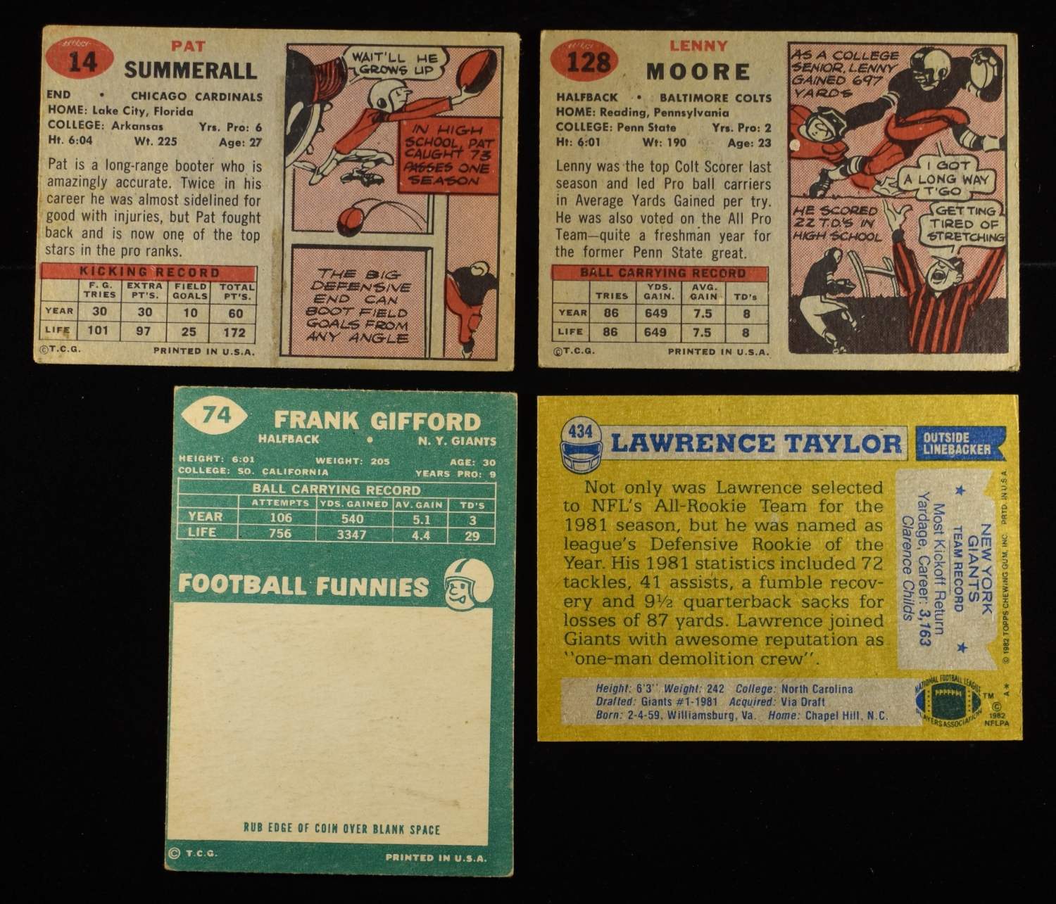 TOPPS FB 1957 #14 & #128, 1960 #74 & 1982 #434