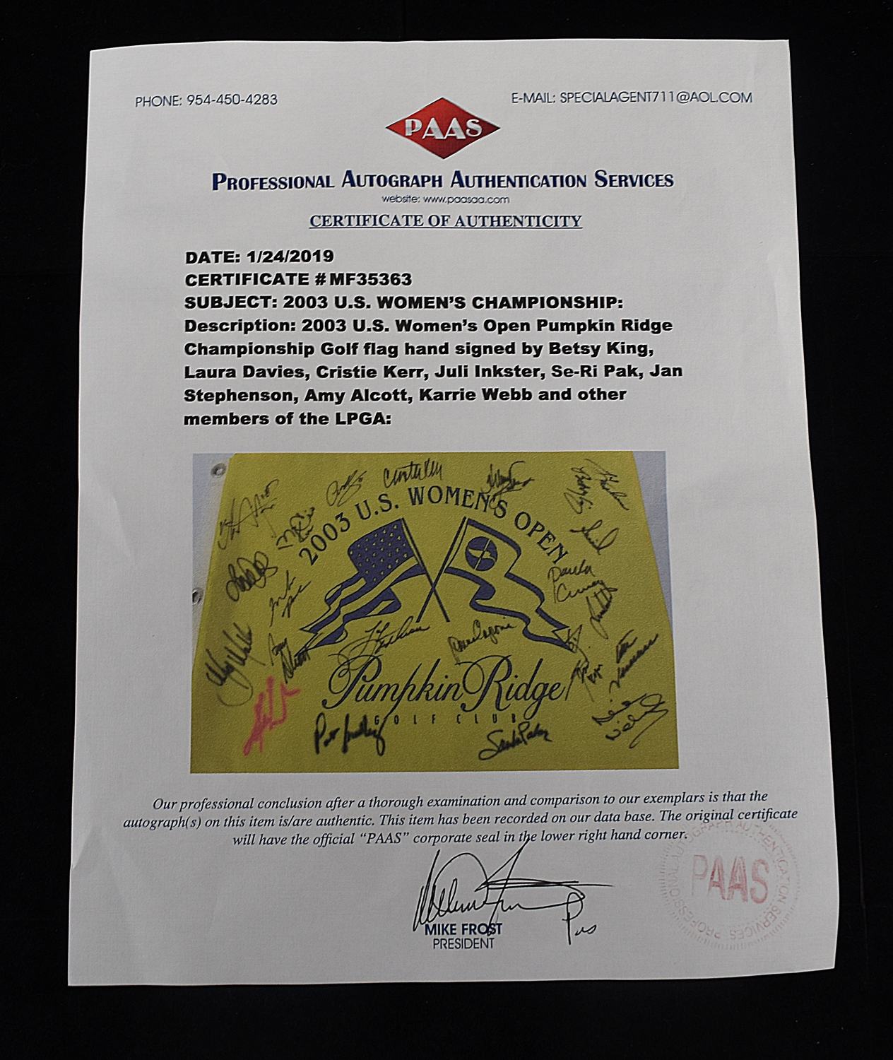 2003 WOMENS US OPEN SIGNED PIN FLAG