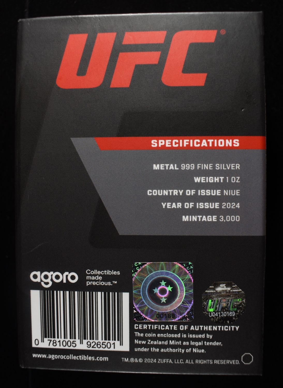 2024 NIUE SILVER 1OZ UFC GLOVE IN BOX