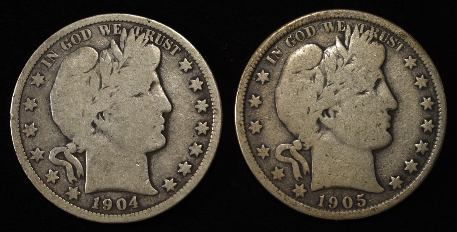 1904-O & 1905-O BARBER HALF DOLLARS