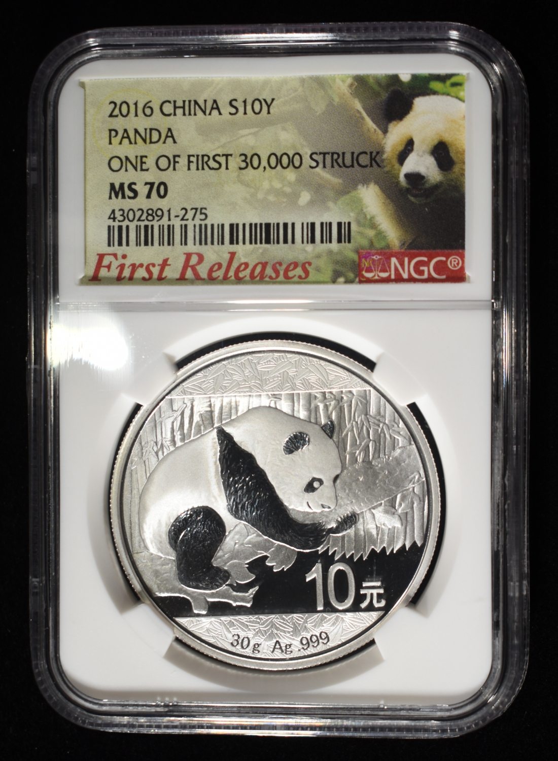 2016 CHINA $10Y 30G SILVER PANDA MS70 NGC