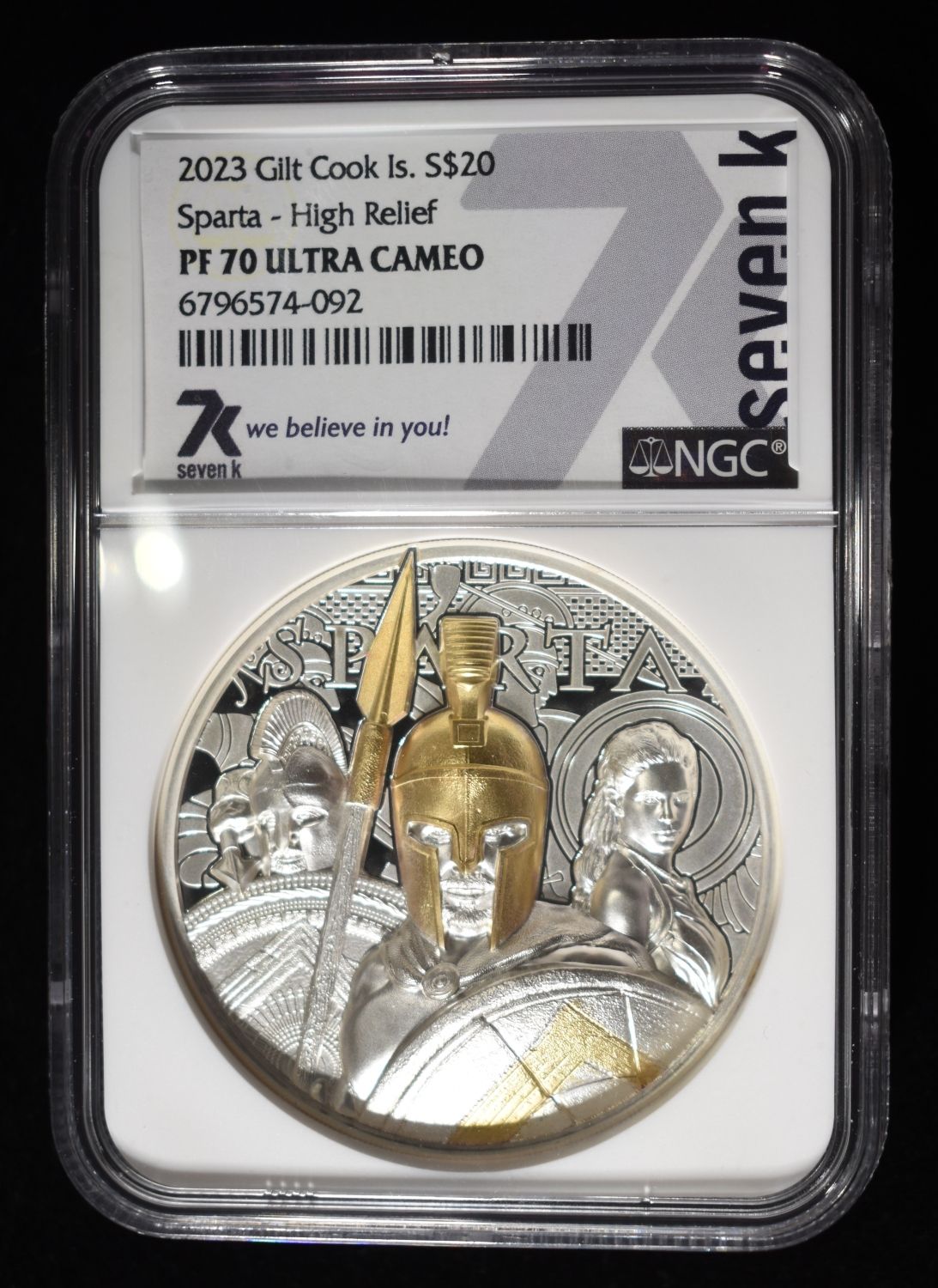 2023 GILT COOK IS. SPARTA HIGH RELIEF NGC PF70UCAM