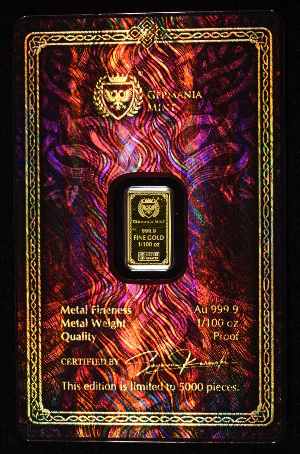 FRIGG 1/100TH OZ .9999 GOLD BAR