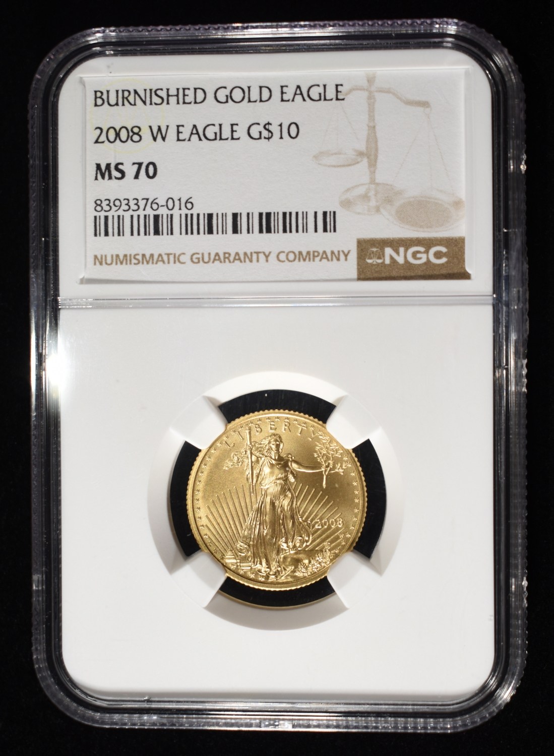 2008-W BURNISHED 1/4 OZ GOLD EAGLE NGC MS-70