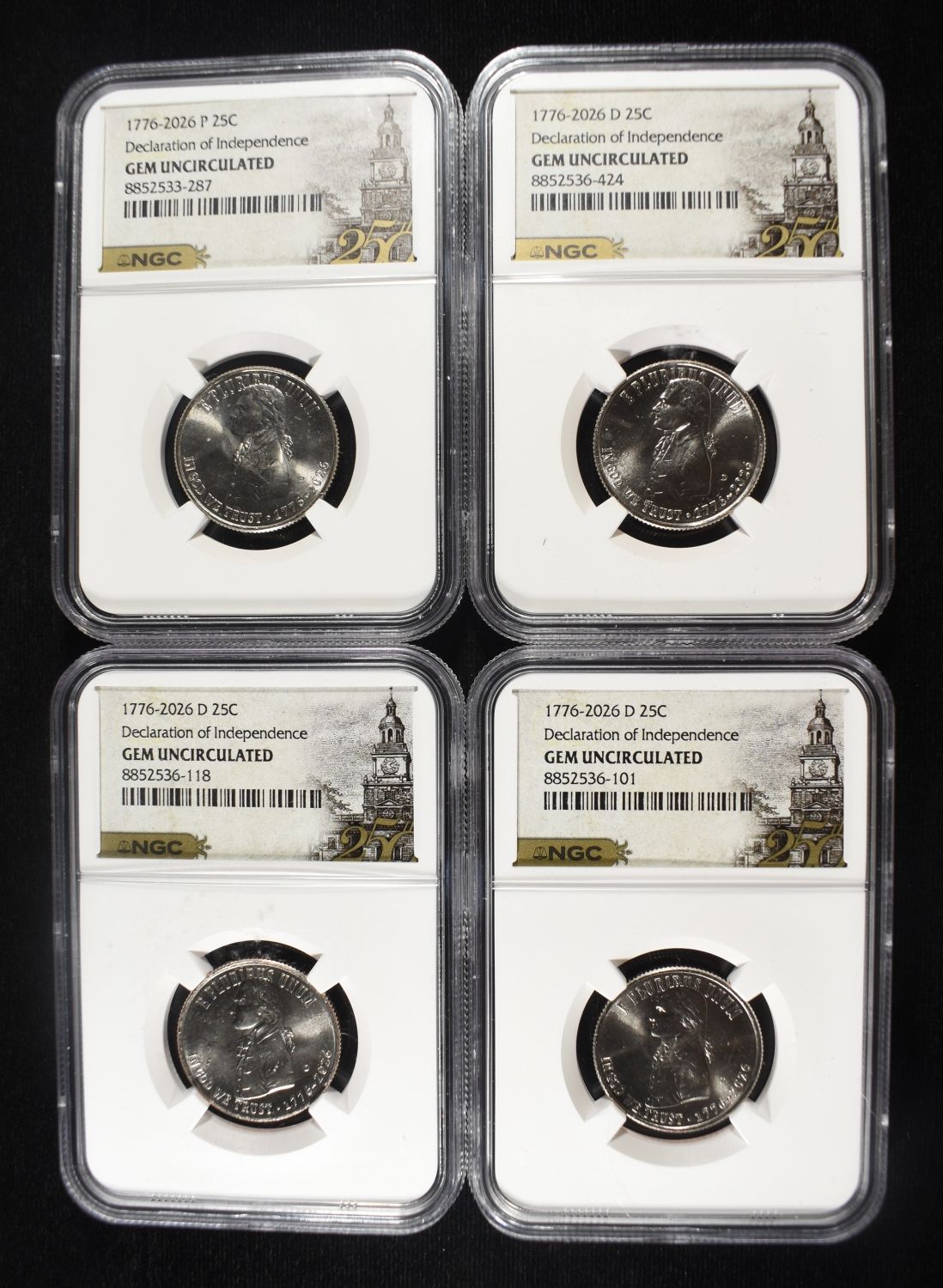 (4) GRADED DEC OF INDEPENDENCE 25C NGC GEM UNC