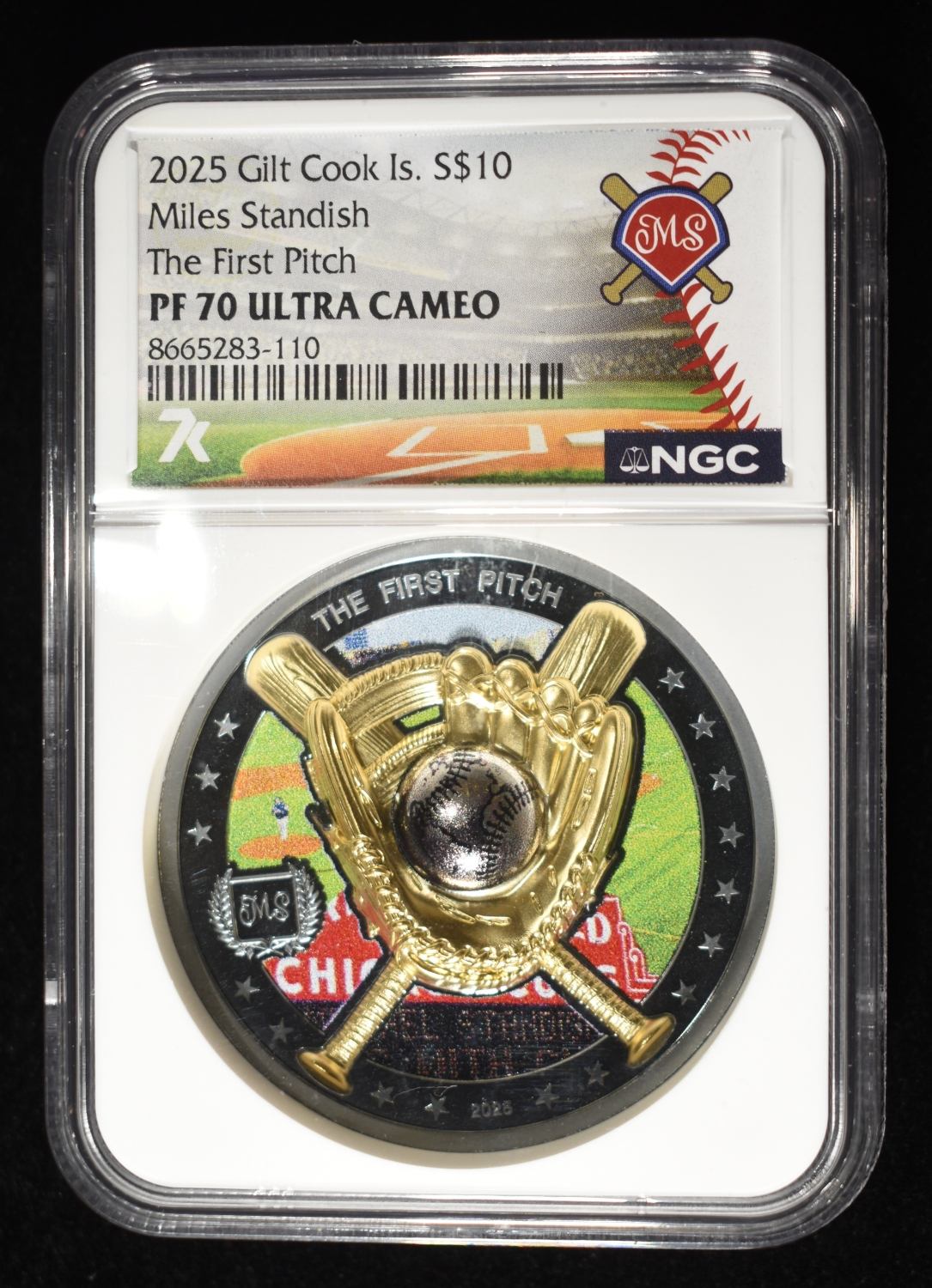 2025 GILT COOK ISLANDS FIRST PITCH NGC PF70 UCAM