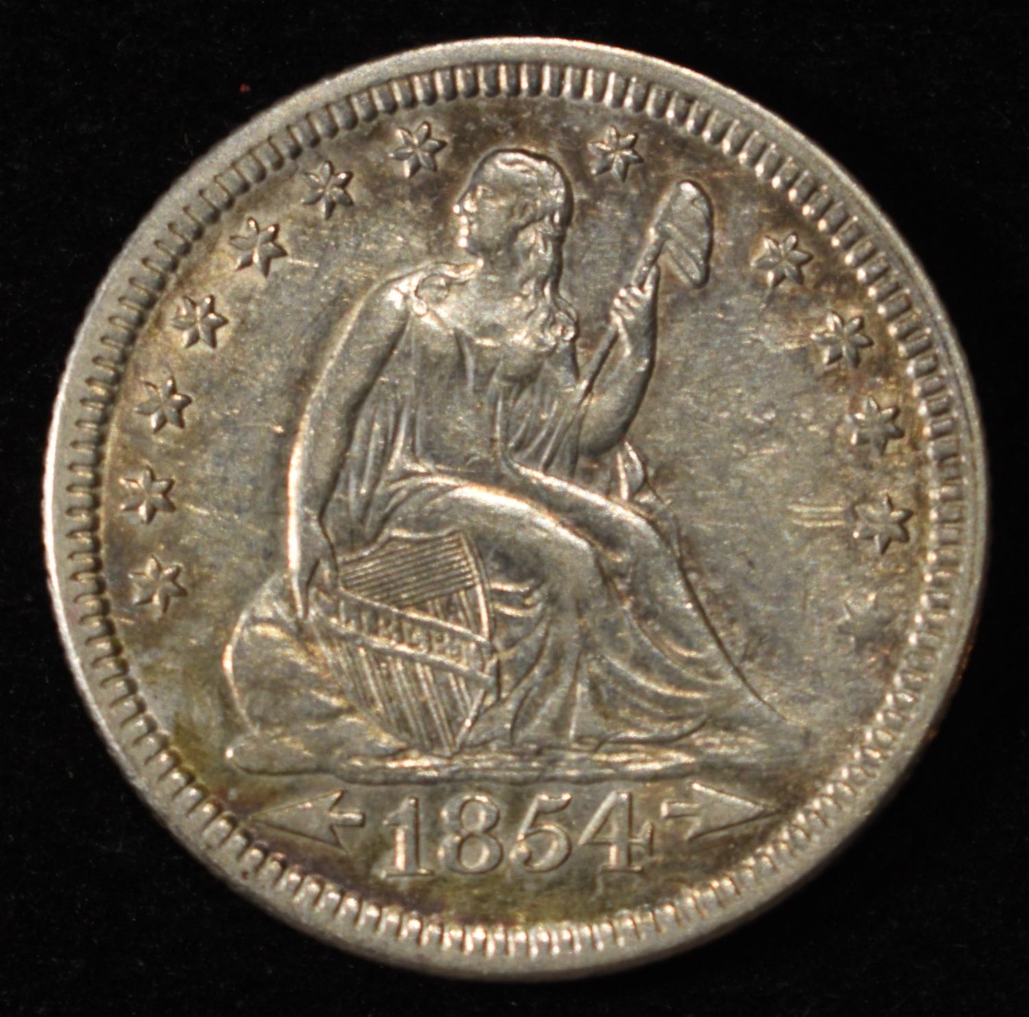 1854 SEATED LIBERTY QUARTER AU/BU