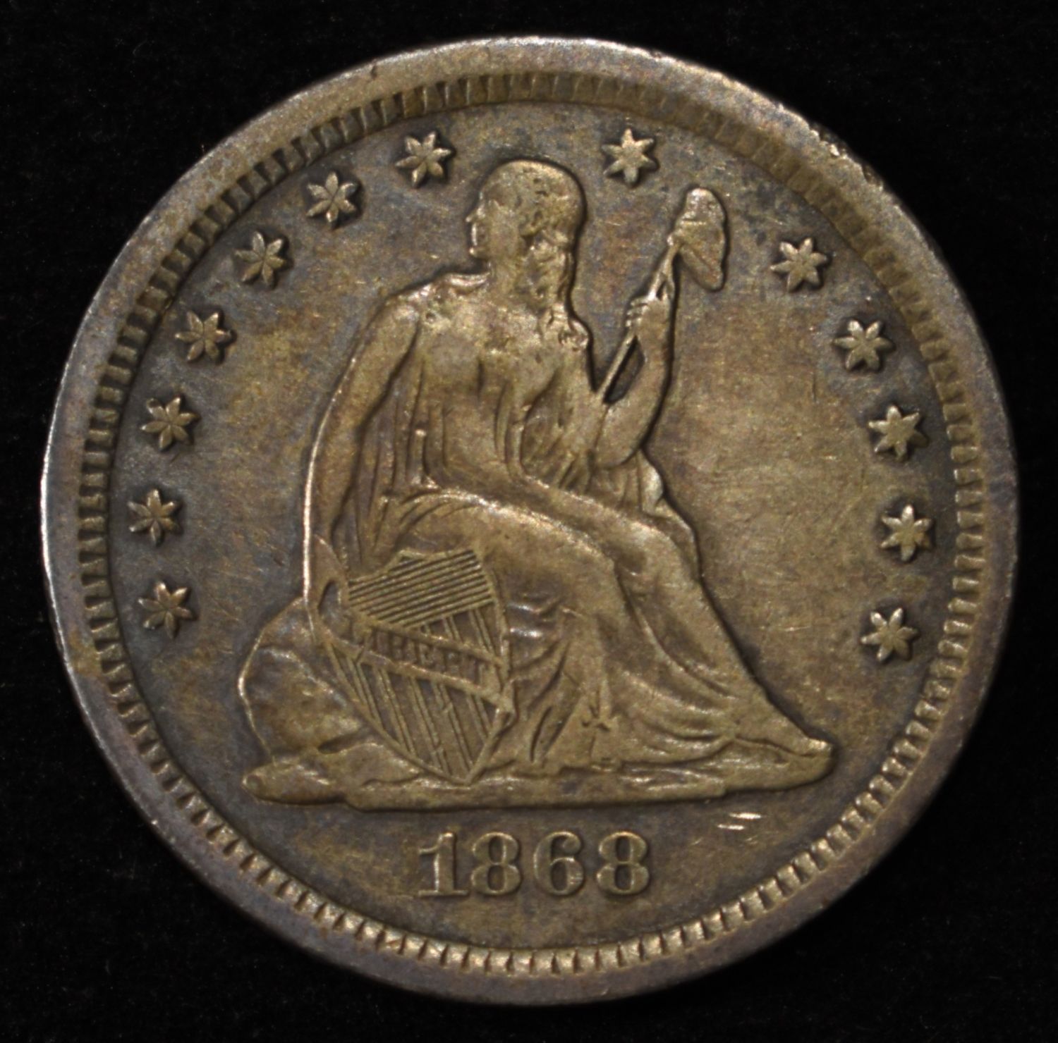 1868-S SEATED LIBERTY QUARTER XF/AU