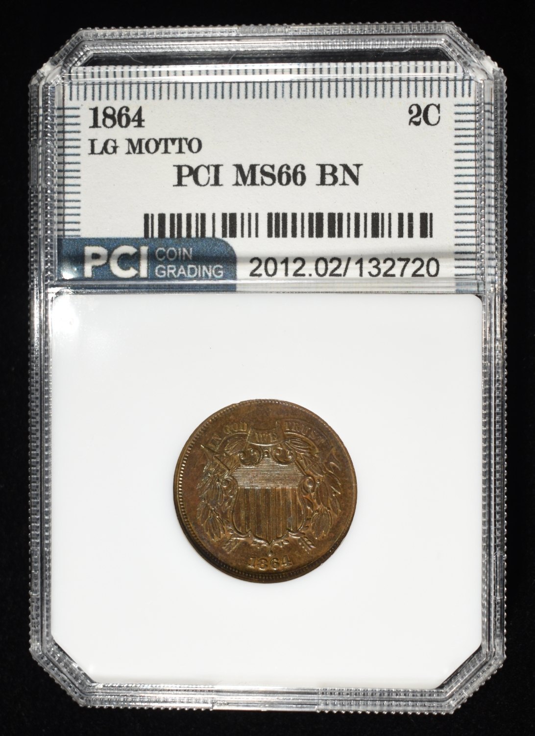 1864 2-CENT PIECE LG MOTTO PCI SUPERB GEM BU BN