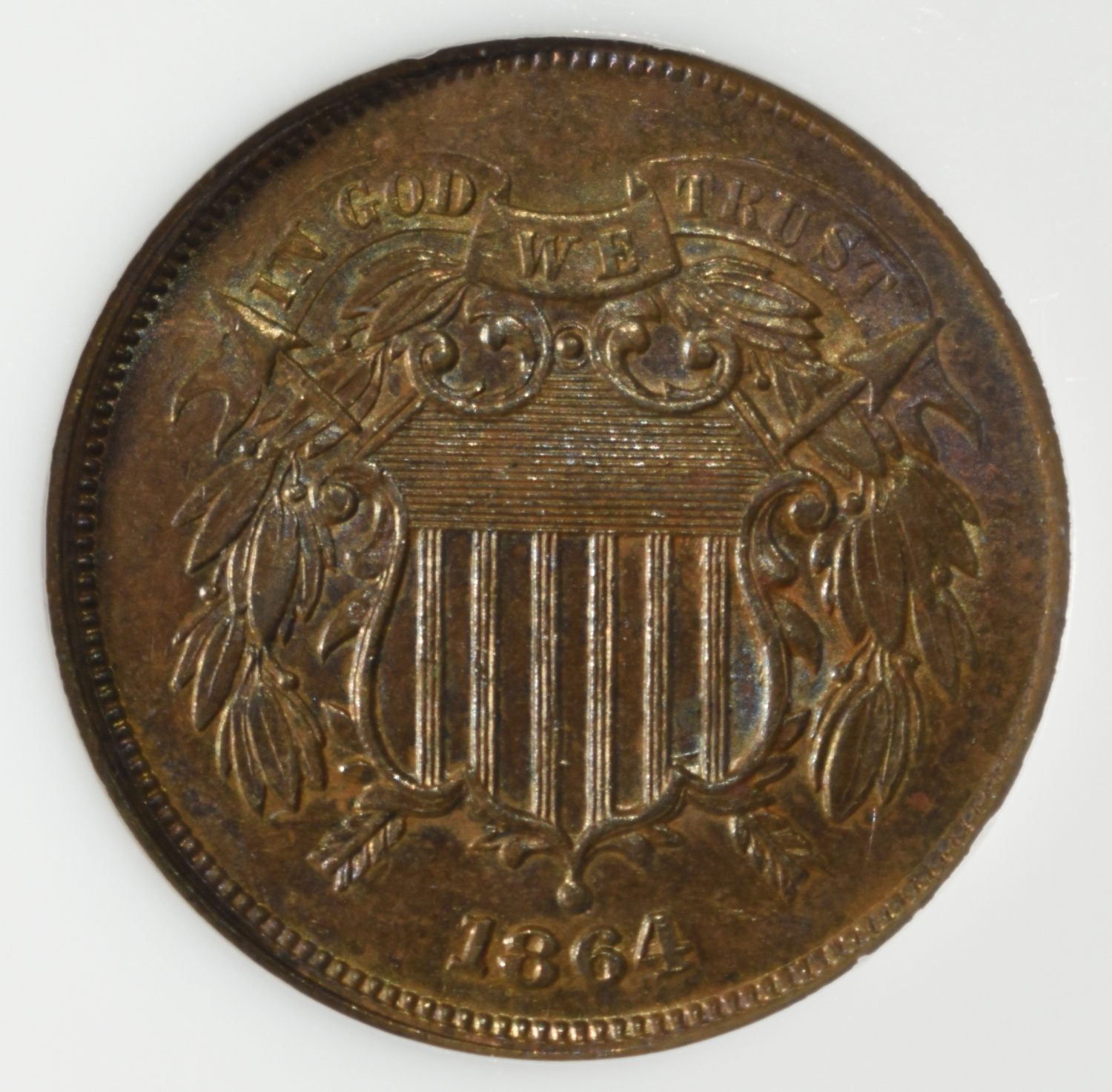 1864 2-CENT PIECE LG MOTTO PCI SUPERB GEM BU BN