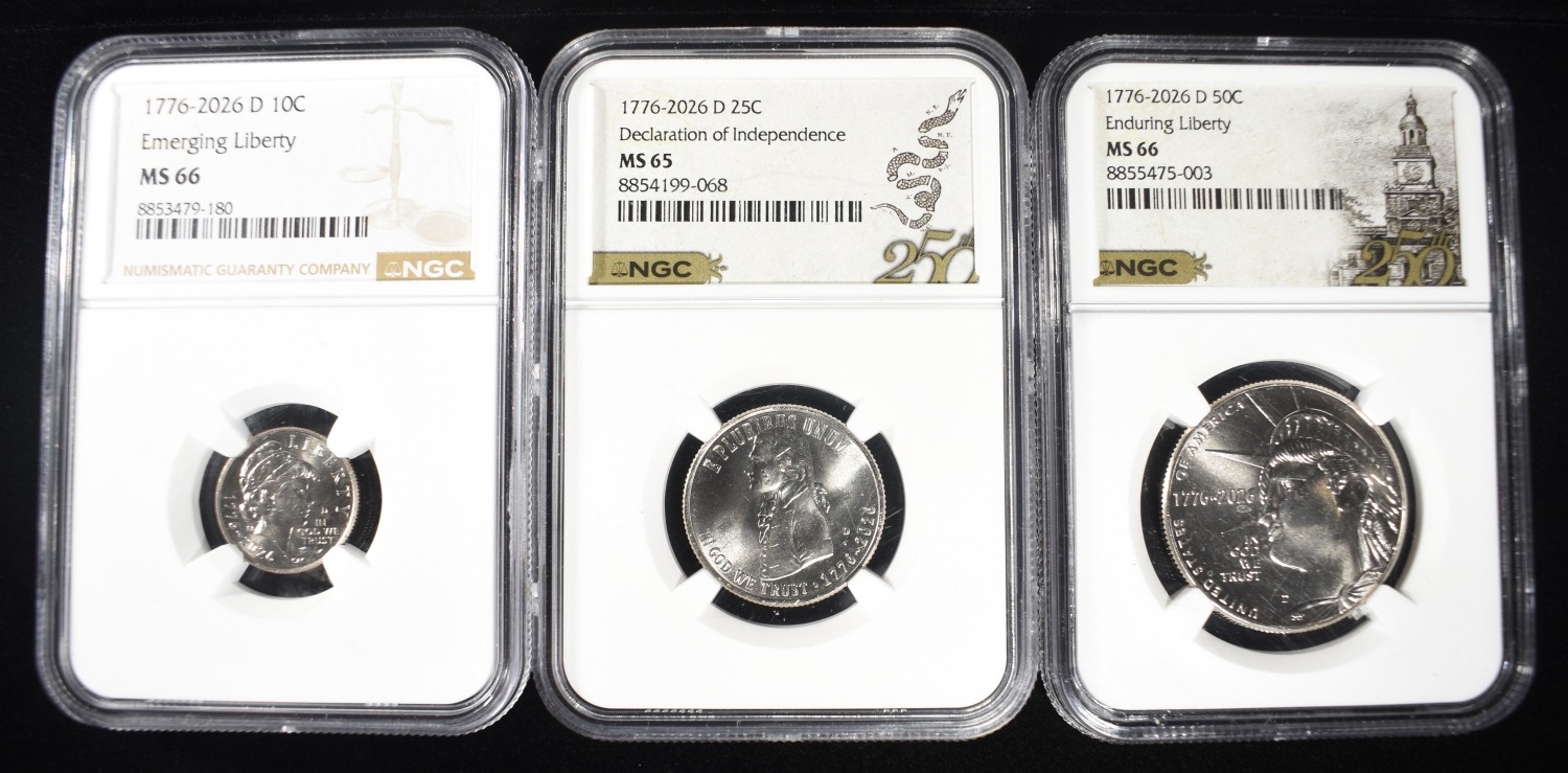 1776-2026-D 10C, 25C & 50C NGC MS65, MS66