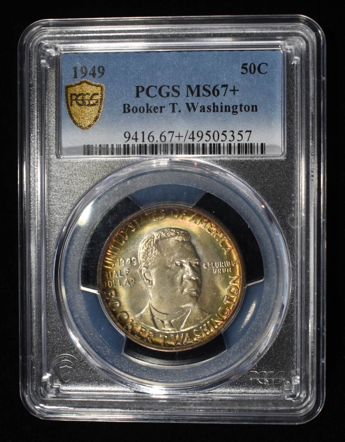 1949 50C COMMEM BOOKER T. WASHINGTON PCGS MS67+