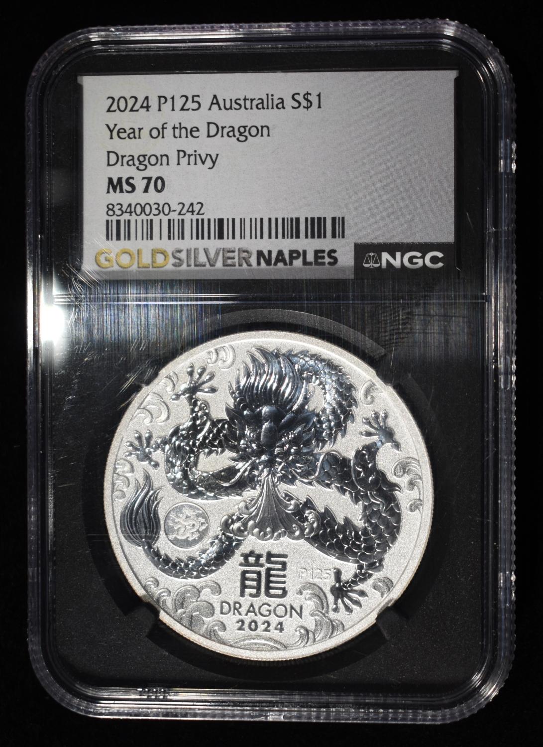 2024 P125 $1 AUS YEAR OF THE DRAGON NGC MS70 PRIVY