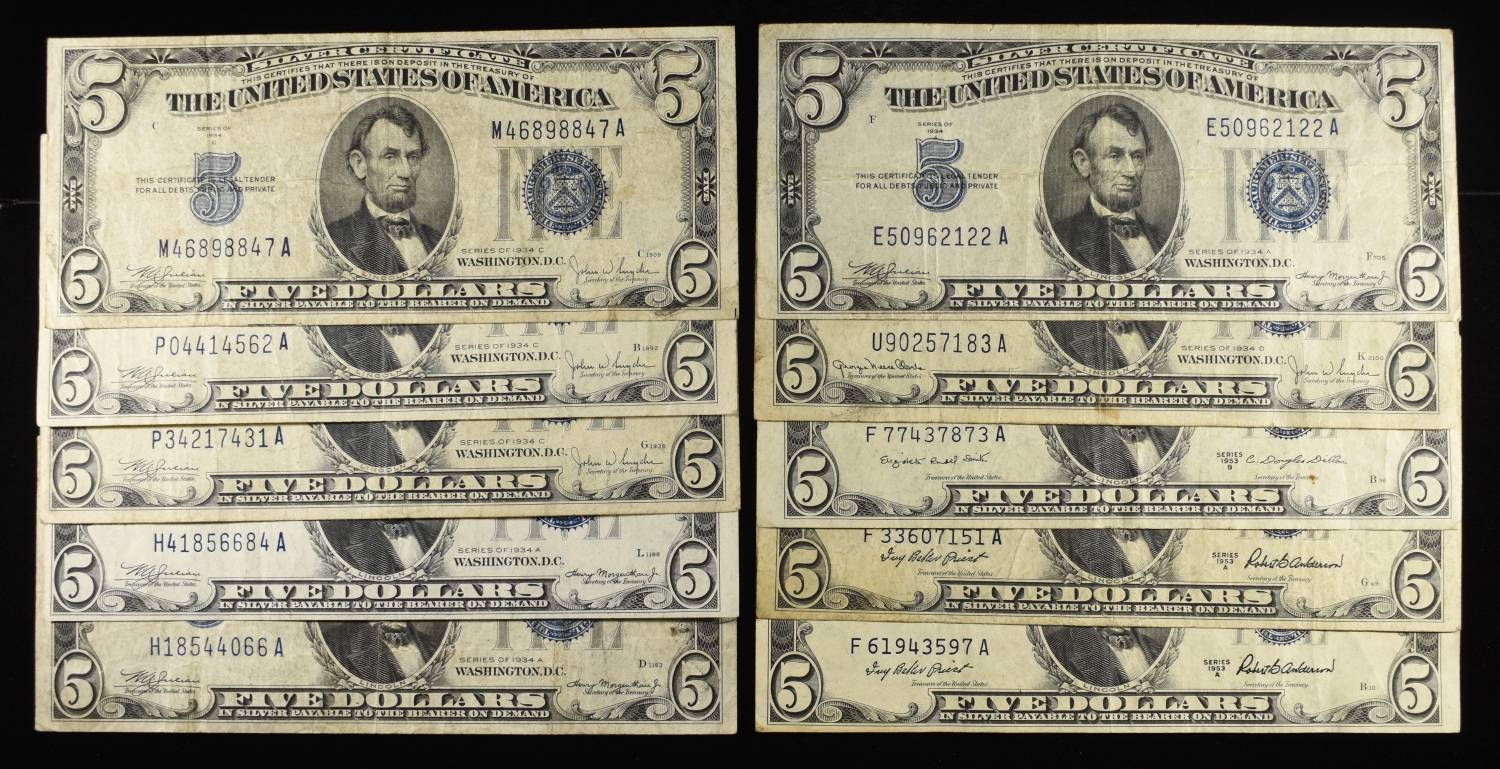 (10) $5 SILVER CERTIFICATES