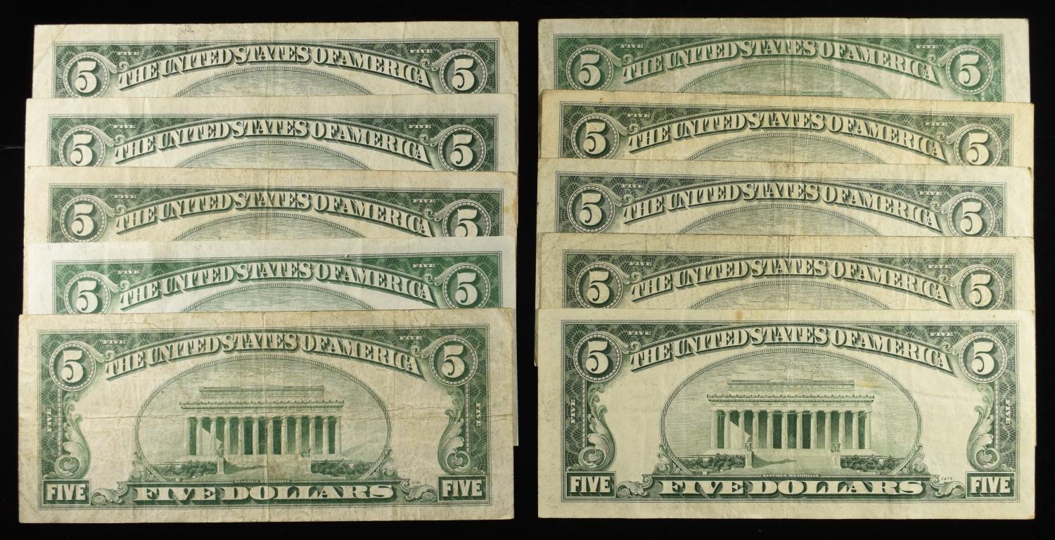 (10) $5 SILVER CERTIFICATES