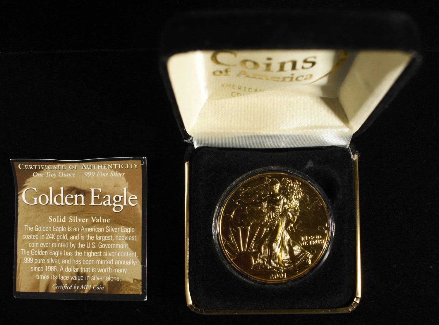 2001 24KT GOLD PLATED SILVER EAGLE