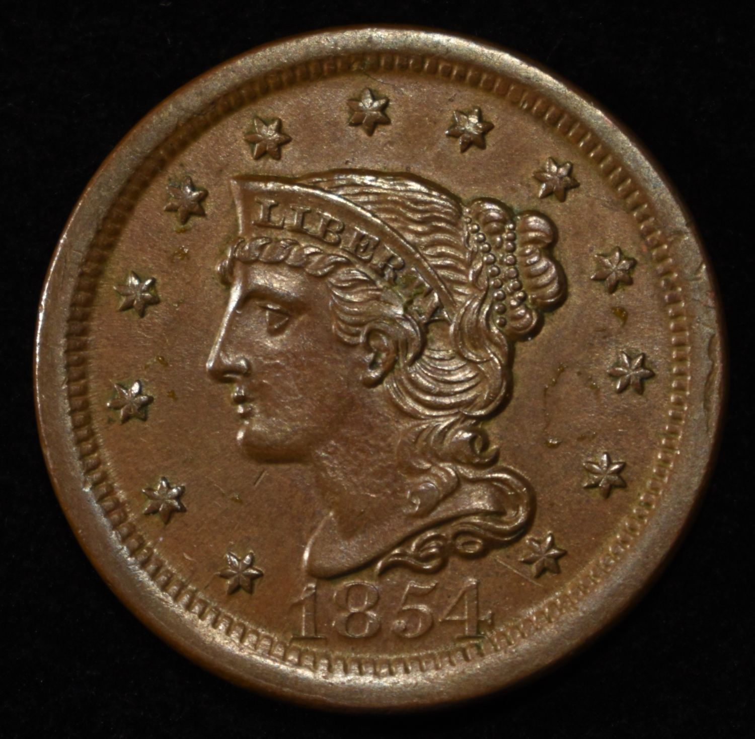 1854 LARGE CENT BU