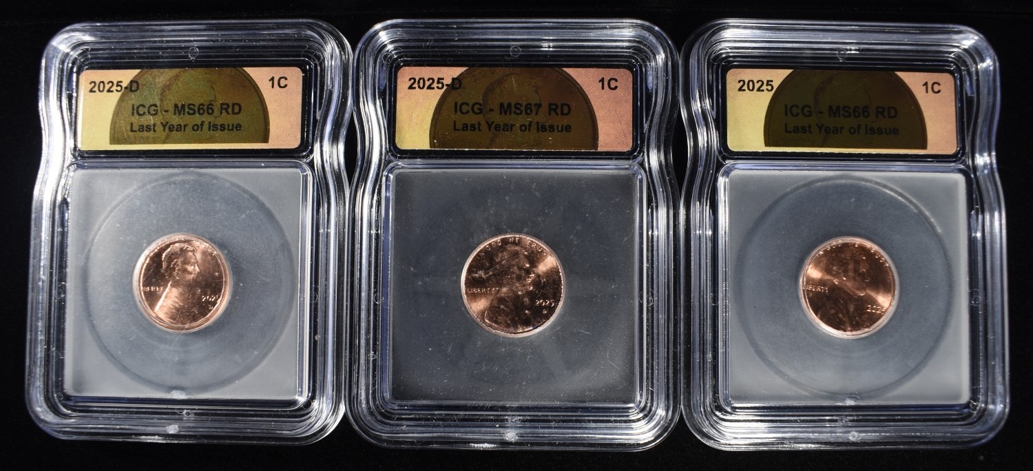 2025 & (2) 2025-D SHIELD CENT ICG MS66, MS67 RD