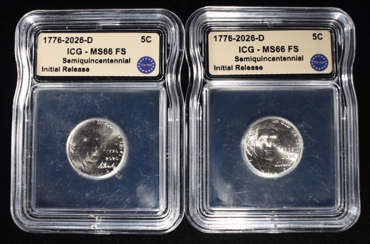 (2) 1776-2026-D JEFFERSON NICKELS ICG MS66FS