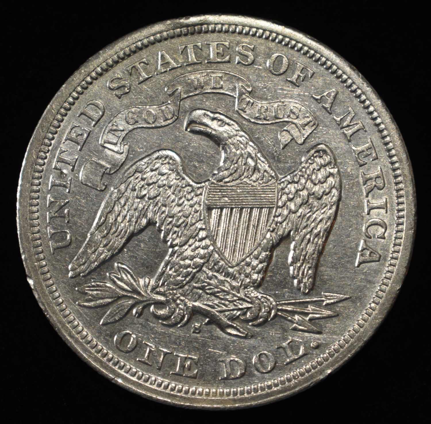 1872-S SEATED LIBERTY DOLLAR CH AU