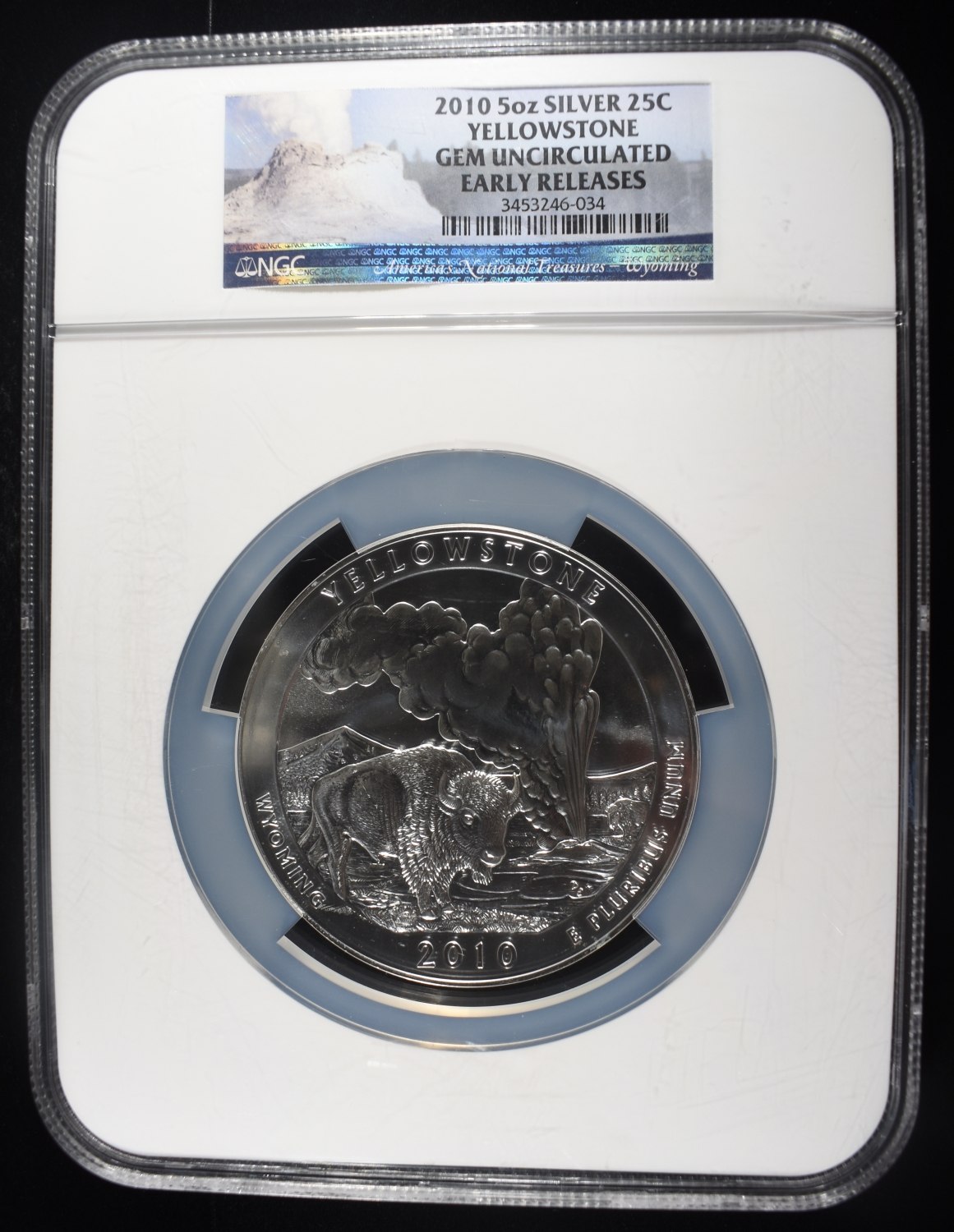 2010 5 OZ SILVER 25C YELLOWSTONE NGC GEM UNC
