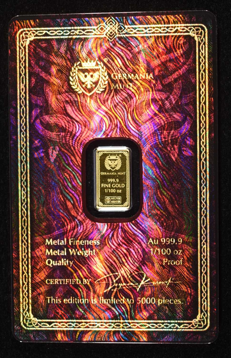 FRIGG 1/100TH OZ 0 999.9 GOLD BAR