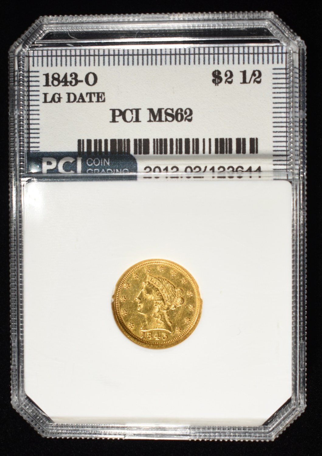 1843-O LARGE DATE $2.5 LIBERTY GOLD PCI BU