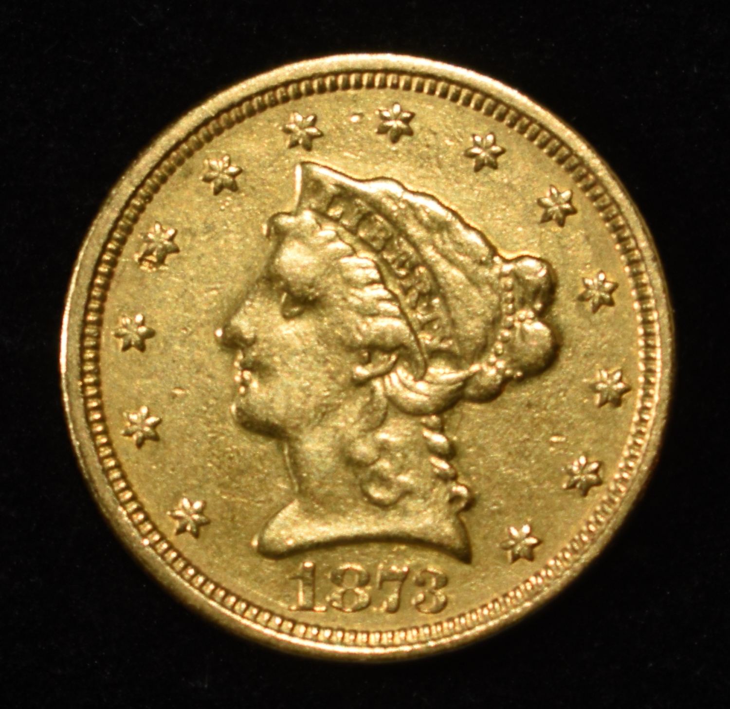 1873 $2.5 GOLD LIBERTY CLEANED