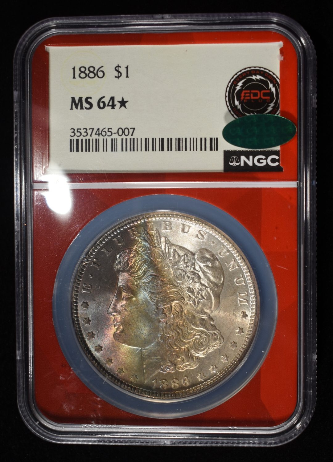 1886 MORGAN DOLLAR NGC MS-64* CAC COLOR!