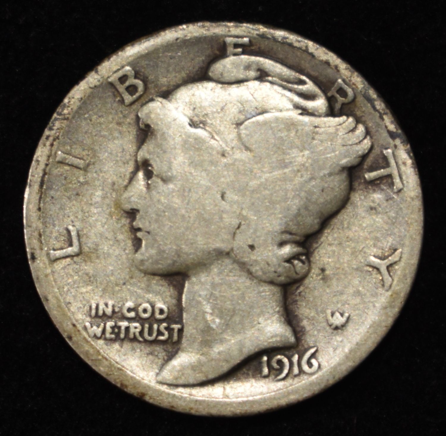 1916-D MERCURY DIME VG