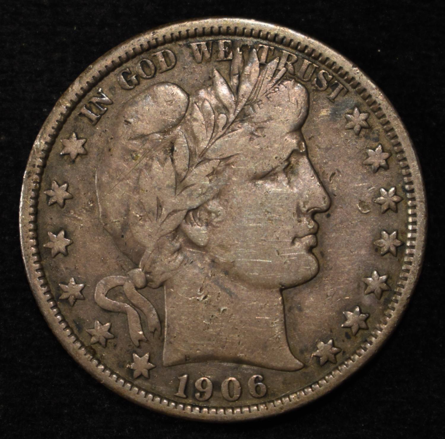 1906 BARBER HALF DOLLAR VF/XF