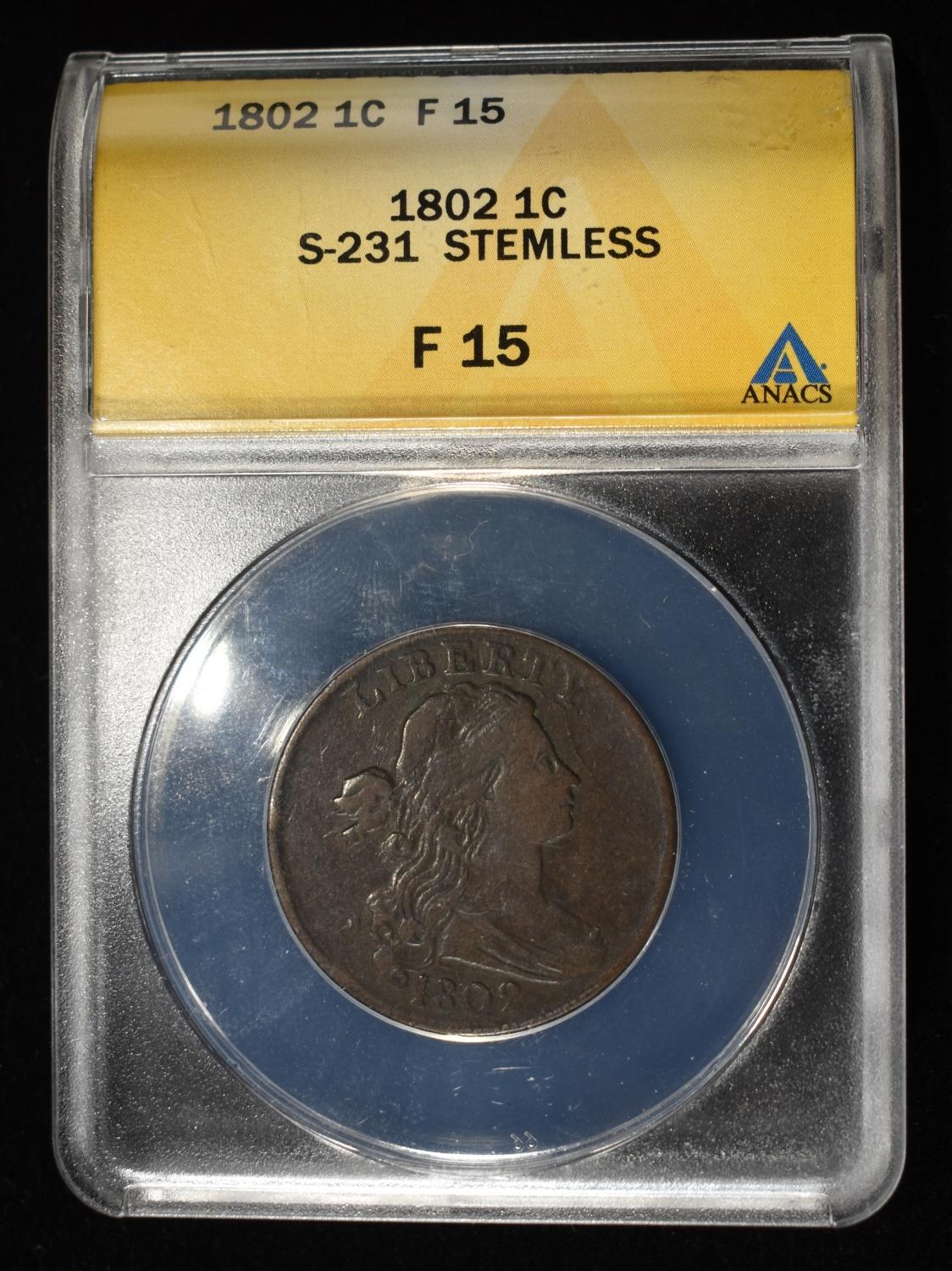 1802 DRAPED BUST LARGE CENT ANACS F15