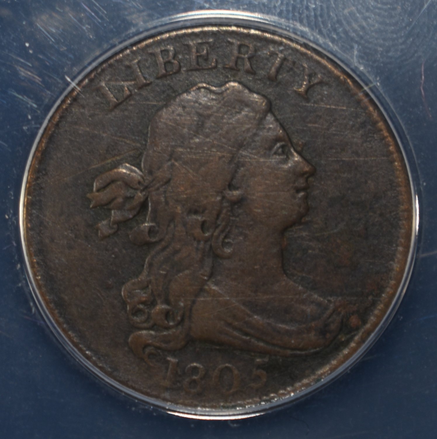 1805 DRAPED BUST HALF CENT ANACS VF20 DETAILS
