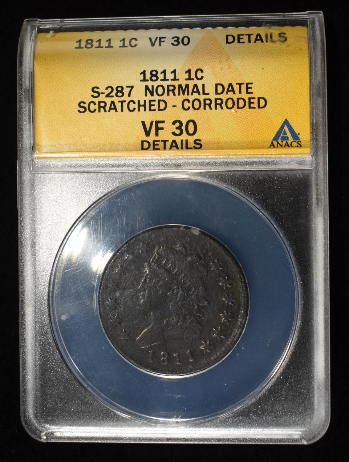 1811 CLASSIC HEAD LARGE CENT ANACS VF30 DETAILS