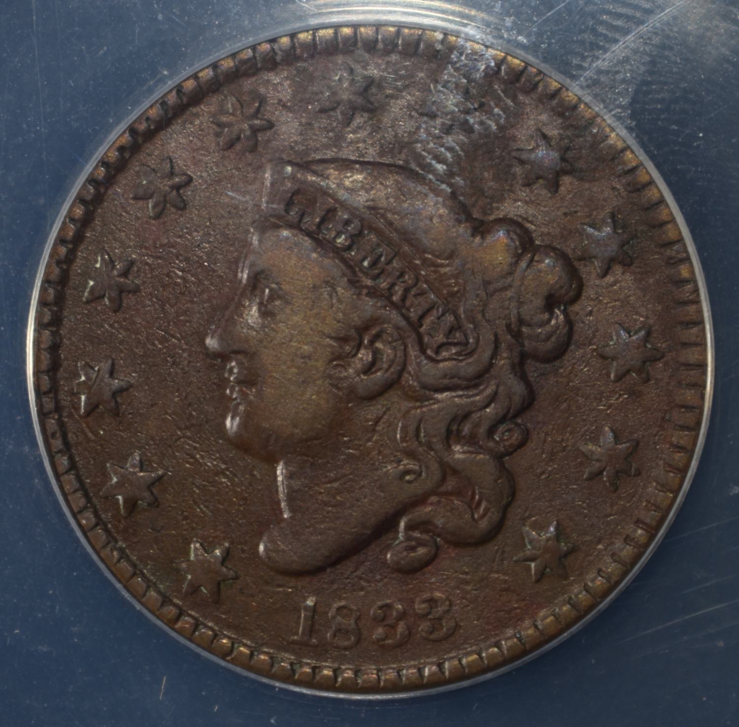 1833 CORONET HEAD LARGE CENT ANACS VF20 DETAILS