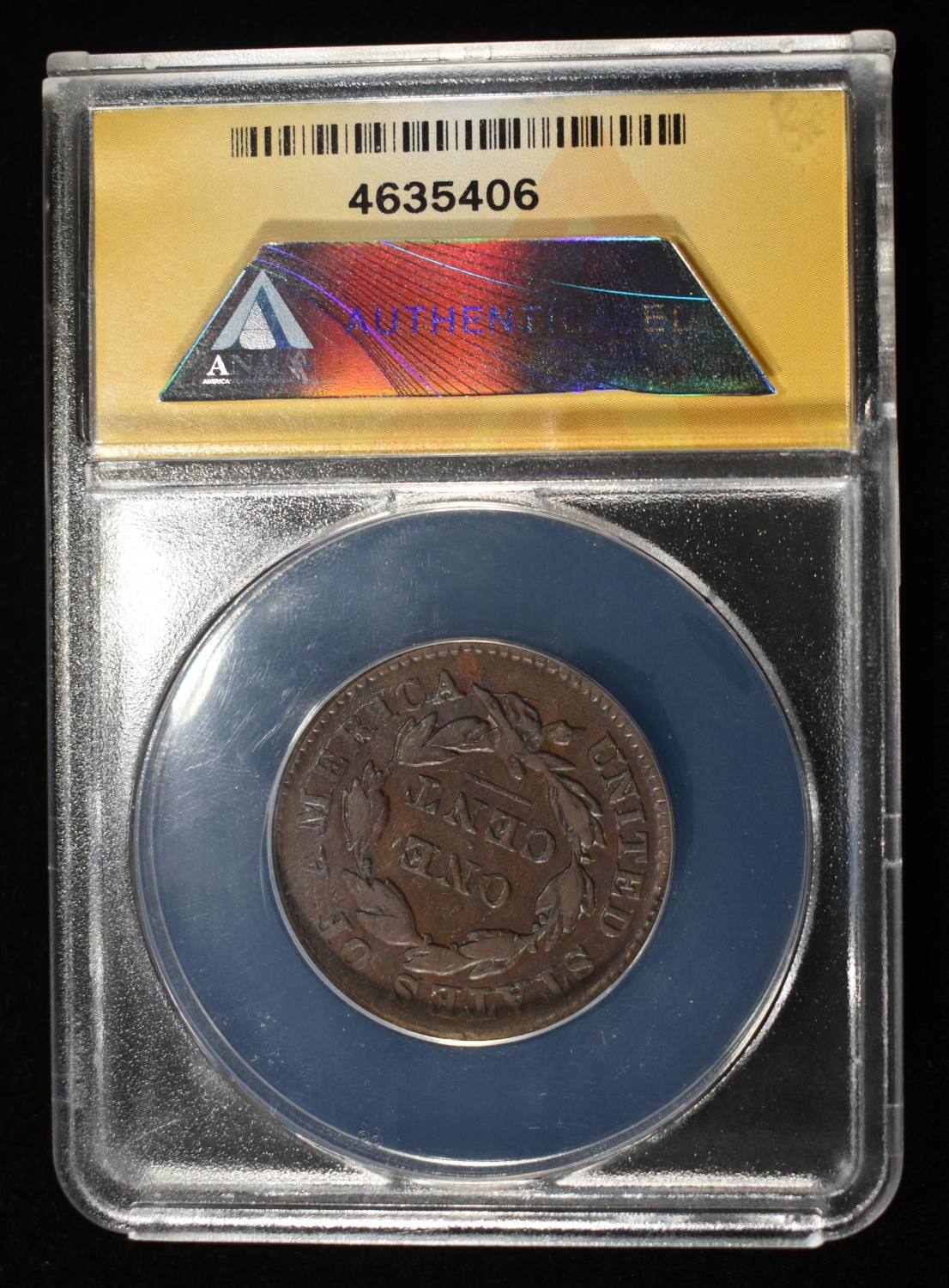 1833 CORONET HEAD LARGE CENT ANACS VF20 DETAILS