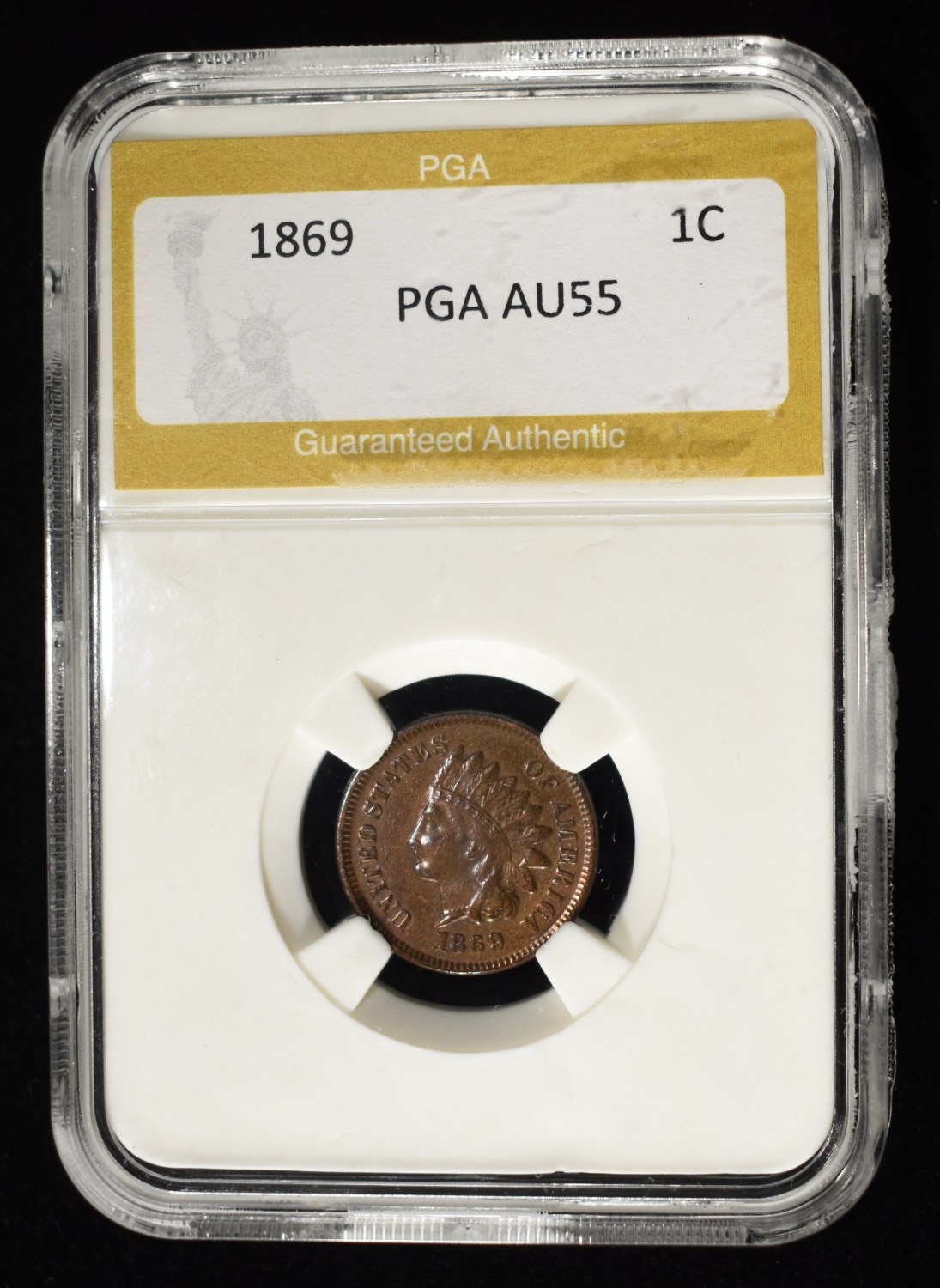 1869 INDIAN HEAD CENT PGA AU/BU