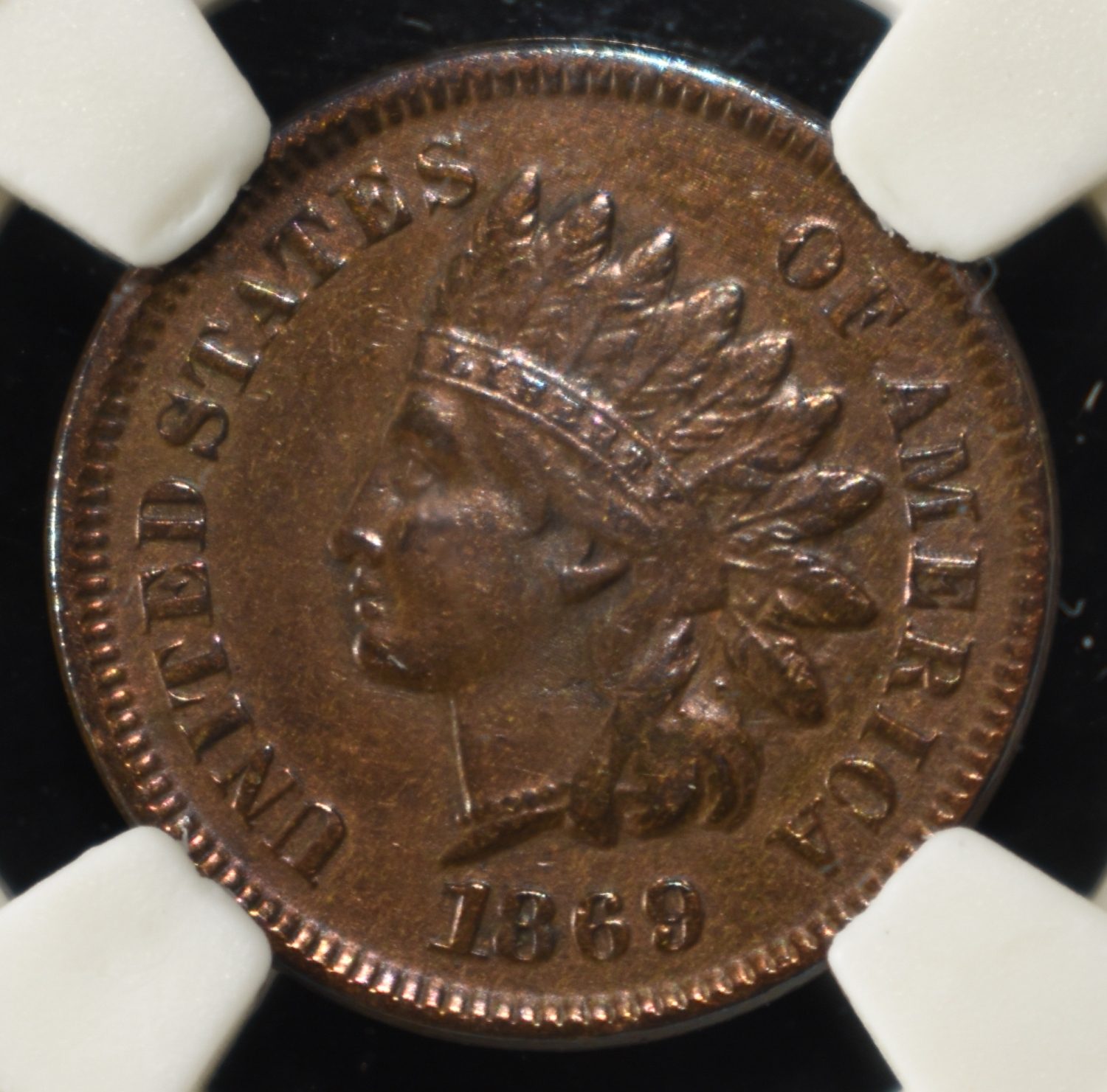 1869 INDIAN HEAD CENT PGA AU/BU