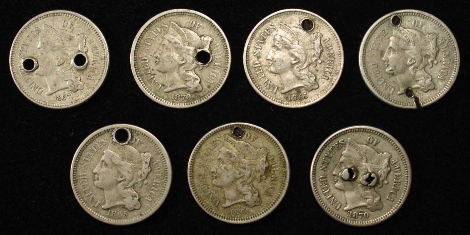 (7) THREE-CENT NICKELS DAMAGED
