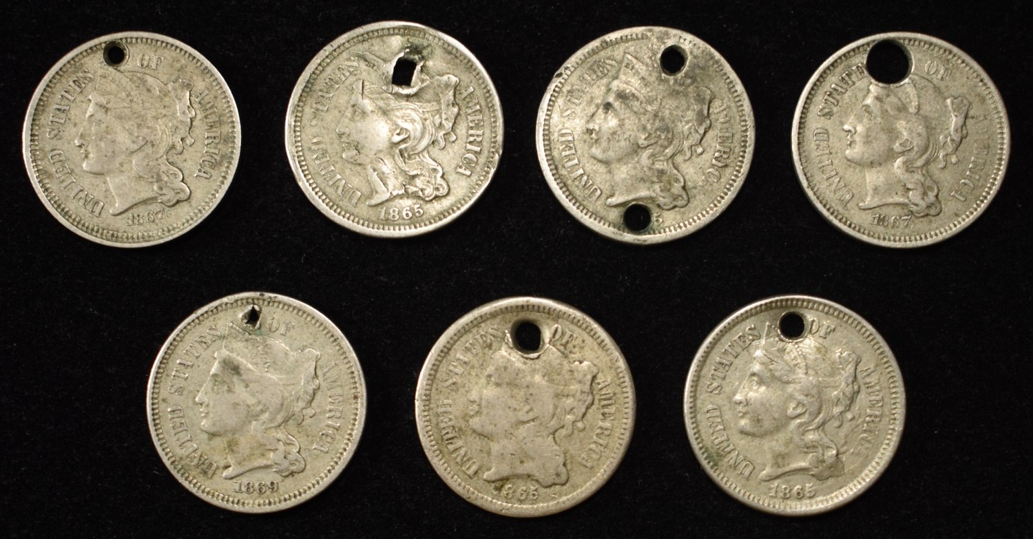 (7) THREE-CENT NICKELS DAMAGED